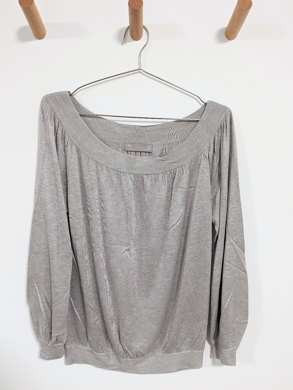 Zara Flowy Knit Boatneck Top – Grey, Women's M
